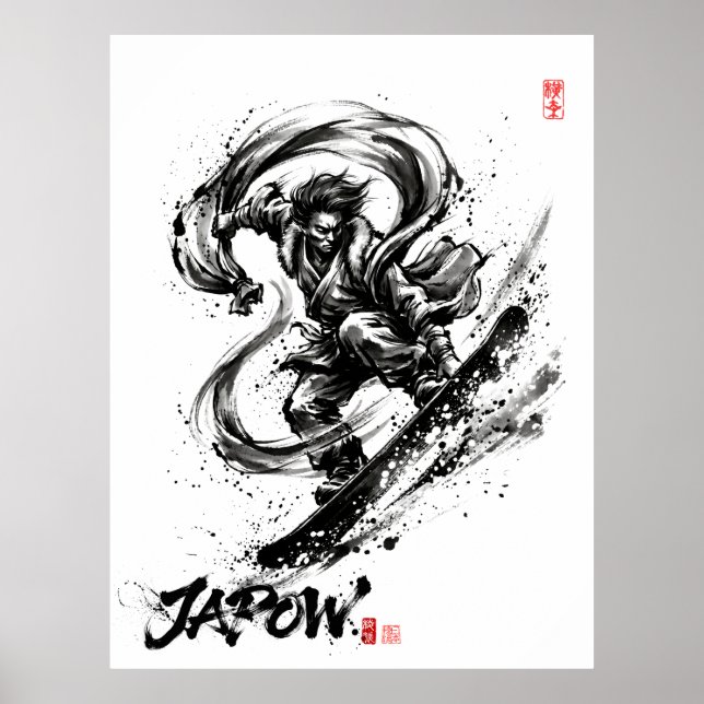 Poster Snowboard Brush Art - Snowboarder Fujin God (Frente)
