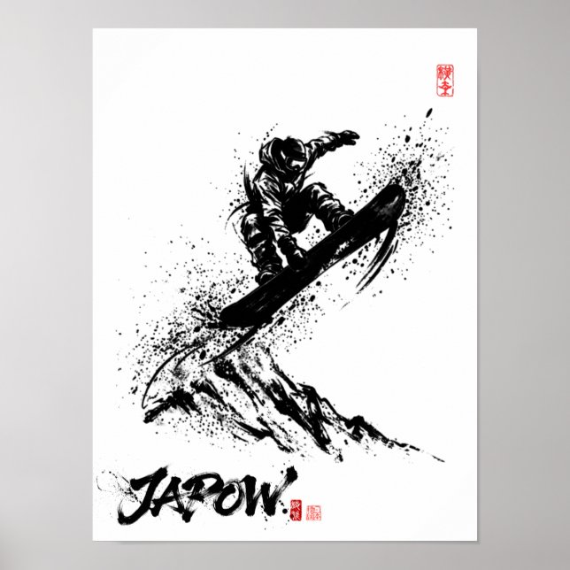 Poster Snowboard Brush Art - Snowboarder Grab Jump (Frente)