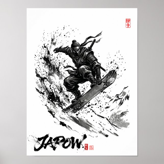 Poster Snowboard Brush Art - Snowboarder Ninja (Frente)