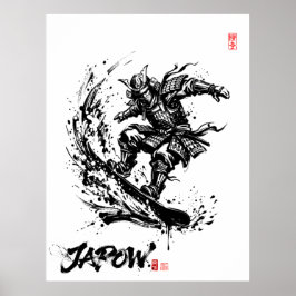 Poster Snowboard Brush Art - Snowboarder Samurai ポスター
