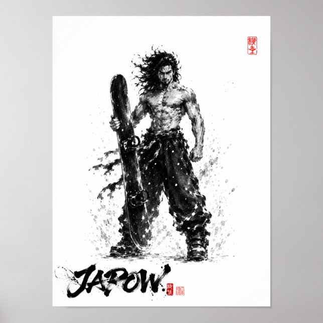 Poster Snowboard Brush Art - Standing Samurai Musashi (Frente)