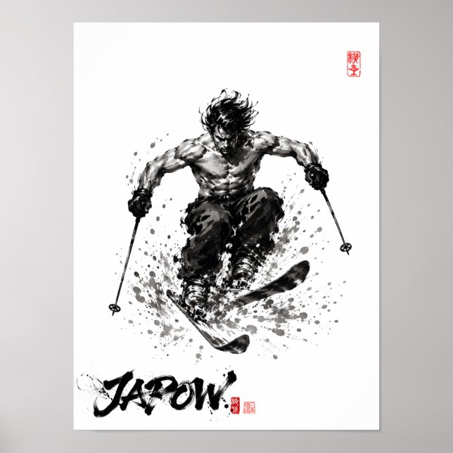 Poster Snowboard Brush Art - Standing Samurai Musashi ski (Frente)