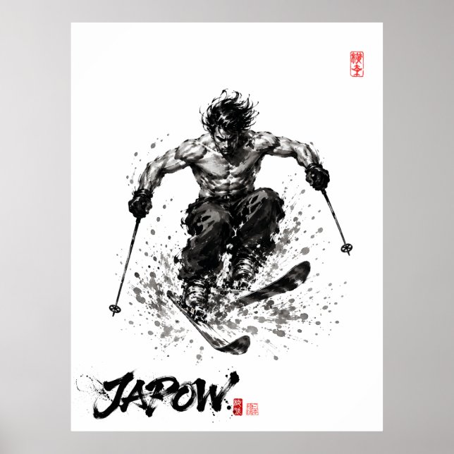 Poster Snowboard Brush Art - Standing Samurai Musashi ski (Frente)