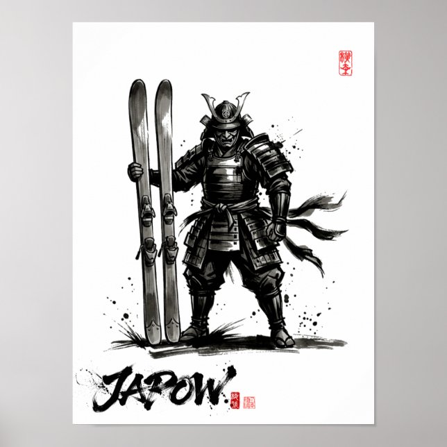 Poster Snowboard Brush Art - Standing Samurai Ski (Frente)