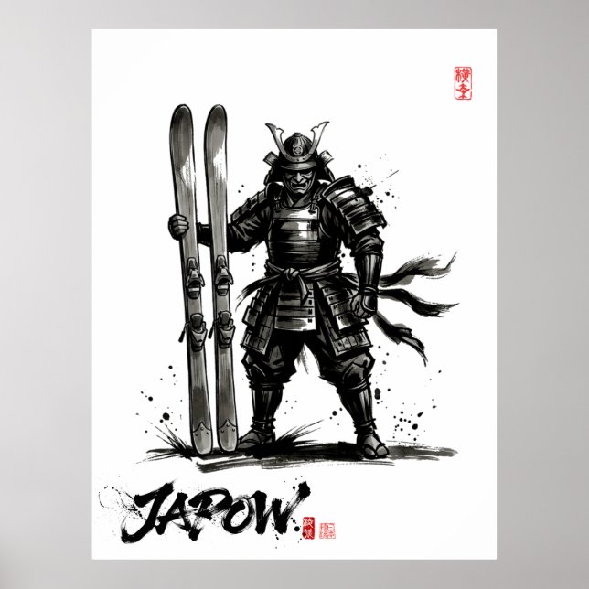 Poster Snowboard Brush Art - Standing Samurai Ski (Frente)