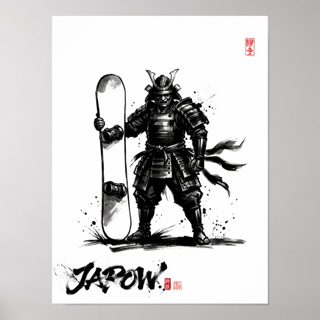 Poster Snowboard Brush Art - Standing Samurai Snowboard (Frente)