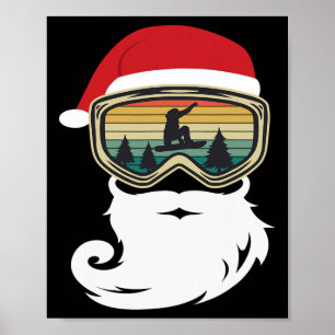 Poster Snowboard Christmas As Santa Claus Snowboarder