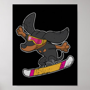 Poster Snowboard Dachshund Dog Snowboard Kids Garotos Gir