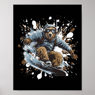 Poster Snowboard Desportivo De Urso Cinzento