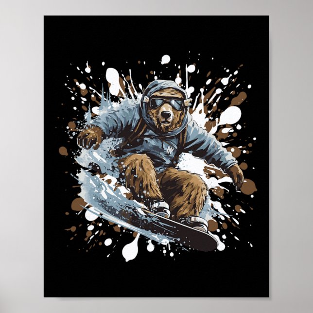 Poster Snowboard Desportivo De Urso Cinzento (Frente)