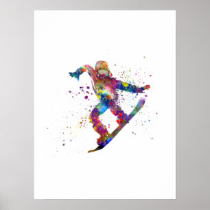 Poster Snowboard em aquarela