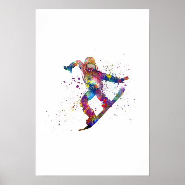 Poster Snowboard em aquarela (Frente)