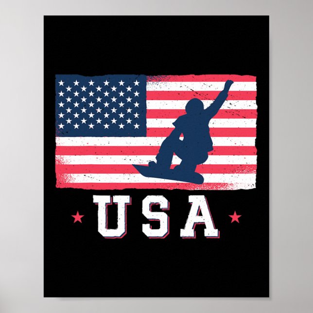 Poster Snowboard Estados Unidos Bandeira Americana Snowbo (Frente)