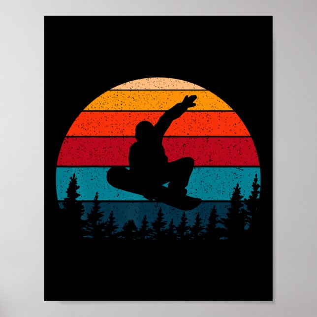 Poster Snowboard Retro Vintage Sunset Skier (Frente)