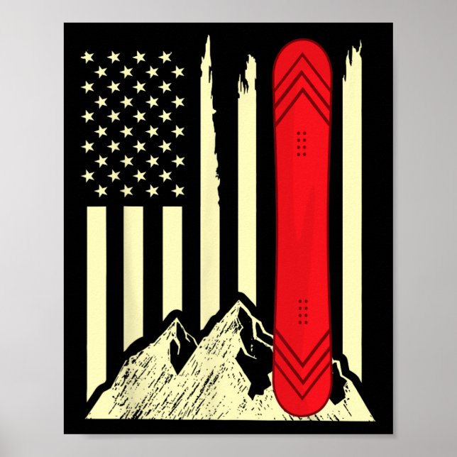 Poster Snowboard Skiboard Snowboard American Flag Snowbo (Frente)