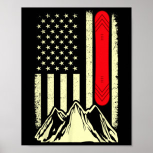 Poster Snowboard Skiboard Snowboard American Flag Snowbo