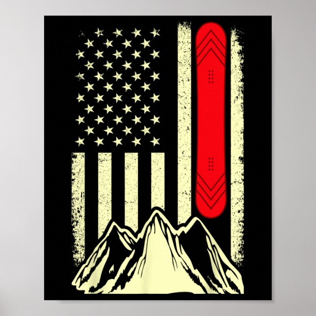Poster Snowboard Skiboard Snowboard American Flag Snowbo (Frente)