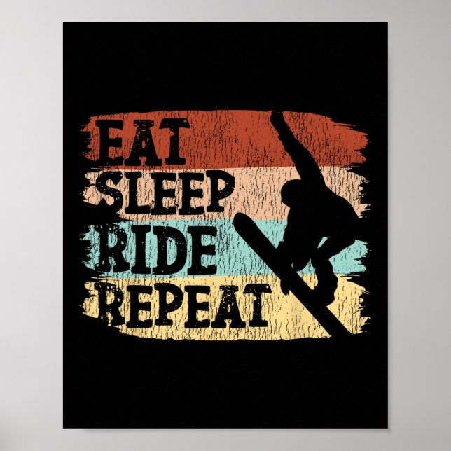 Poster Snowboard Snowboard Vintage Retro Ride Eat Slee (Frente)