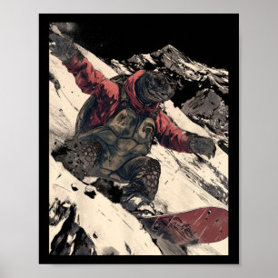 Poster Snowboard Tortoise Alpino Mountain Resort T