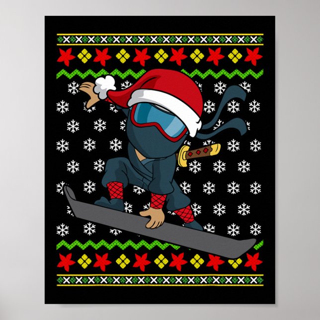 Poster Snowboard Ugly Christmas Sweater Patterno Ninja Sn (Frente)