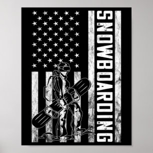 Poster Snowboard Vintage Snowboarder EUA Flag America