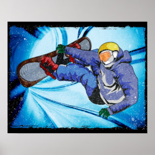 Póster Snowboarder em Edgy Snowstorm