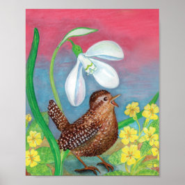 Poster Snowdrop e wren bird convocam o berçário de primav