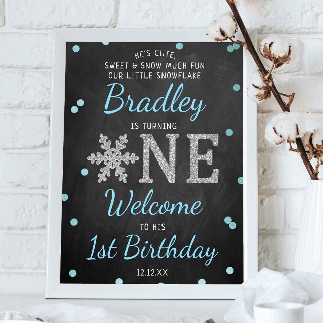 Poster Snowflake Winter Chalkboard primeiro aniversario B (Criador carregado)