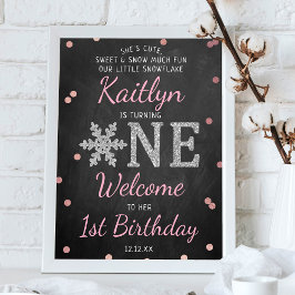Poster Snowflake Winter Chalkboard primeiro aniversario B