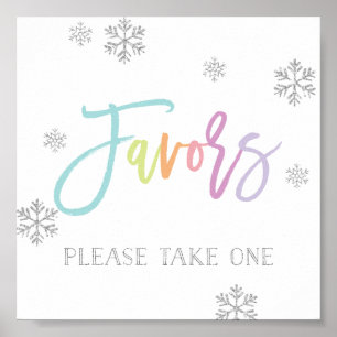 Poster Snowflakes prateado e Sinal de Favor Chic Arco-Íri