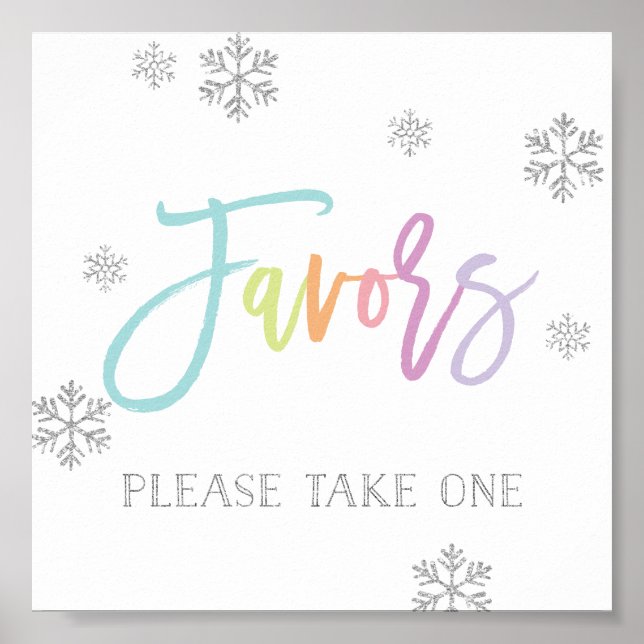 Poster Snowflakes prateado e Sinal de Favor Chic Arco-Íri (Frente)