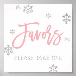 Poster Snowflakes prateado e Sinal de Favor Chic Rosa