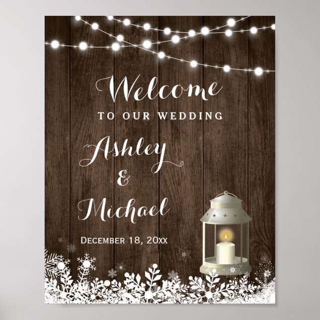 Poster Snowflakes String Luzes Sinal de Casamento (Frente)