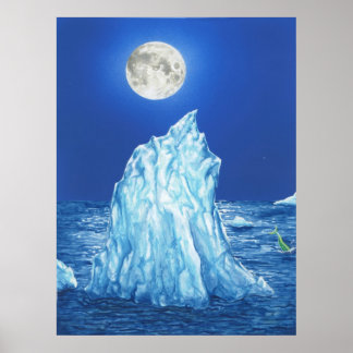 Póster Snowland Iceberg Sob a Lua Completa