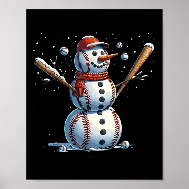 Poster Snowman Baseball Christmas Winter  (Frente)