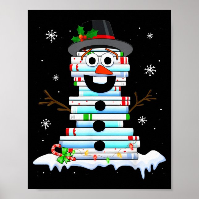 Poster Snowman Book Stack Librarian Book Lover Christmas  (Frente)