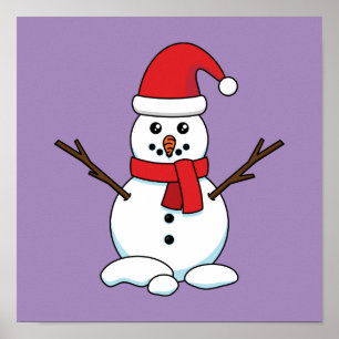 Poster Snowman com Red Bonnet e Scarf