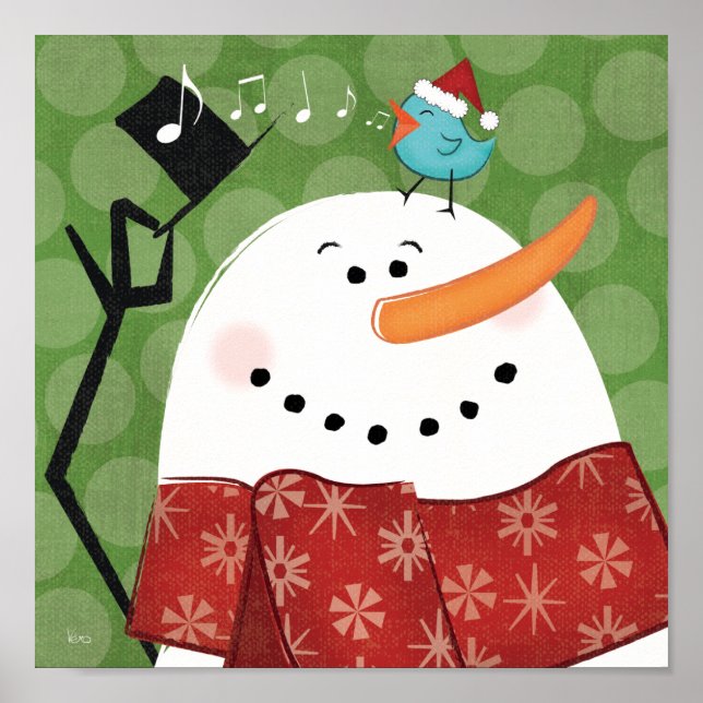 Poster Snowman de Natal com Bird (Frente)