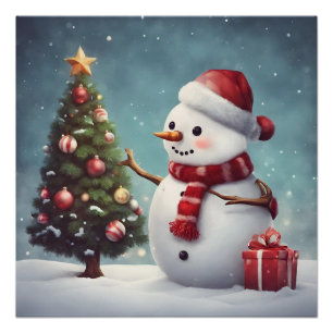 Póster Snowman Decorando Árvore de Natal