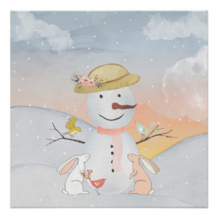 Póster Snowman e Winter Woodland Amigos