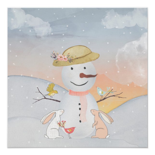 Póster Snowman e Winter Woodland Amigos (Frente)