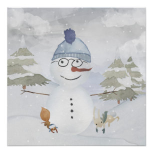 Póster Snowman e Winter Woodland Amigos