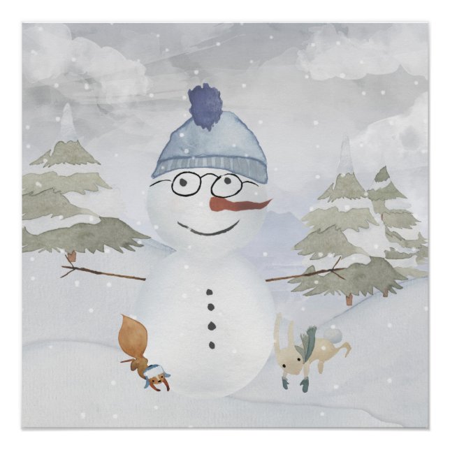 Póster Snowman e Winter Woodland Amigos (Frente)