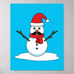 Poster Snowman engraçado com bigode e papagaio