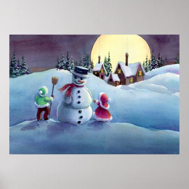 Poster SNOWMAN & KIDS por SHARON SHARPE (Frente)
