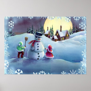 Póster SNOWMAN & KIDS por SHARON SHARPE