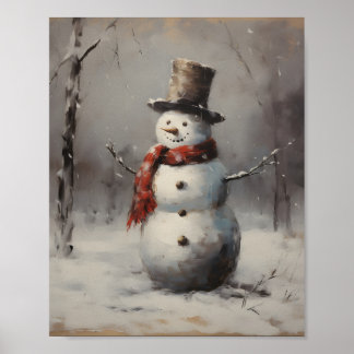 Poster Snowman Sorrindo Vestindo Chapéu E Scarf Vermelho