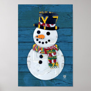 Póster Snowman Winter Fun Vintage Licate Plate Art