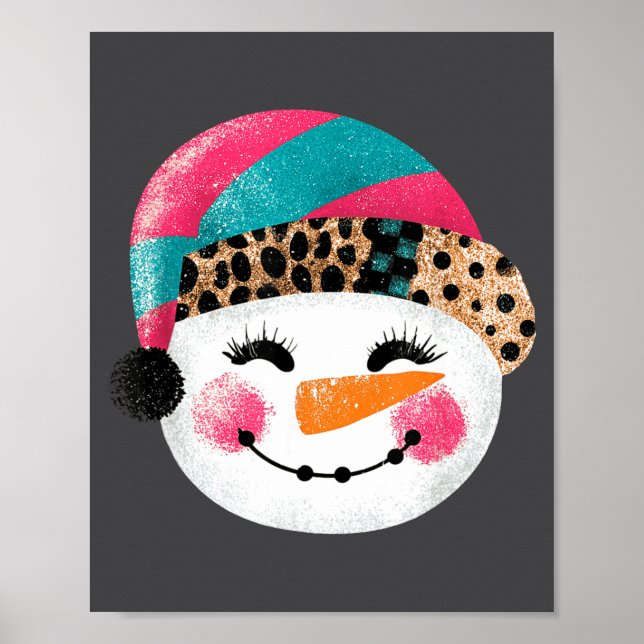 Poster Snowman With Santa Hat And Leopard Pattern  (Frente)
