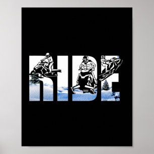 Poster Snowmobile Ride Snowmobily Winter Sport Skiers S